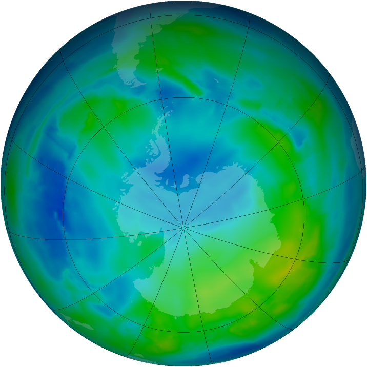 Antarctic ozone map for 15 May 2009